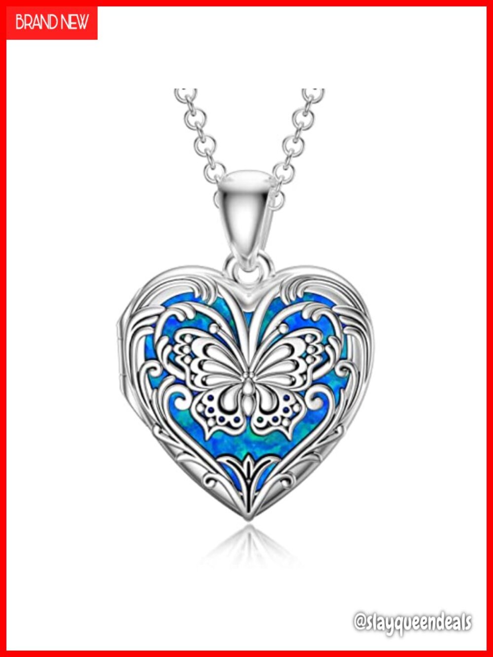 SOULMEET Butterfly Opal Locket Necklace S925 Sterling Silver Photo Memorial Gift